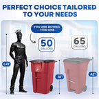 50 Gallon Trash Can, Red Outdoor Garbage Can, Wheeled Outside Trash Bin, Outdoor with Lid and Wheels, Large Rolling Trash Can, Garbage Can with Wheels for Home, Office, Garage