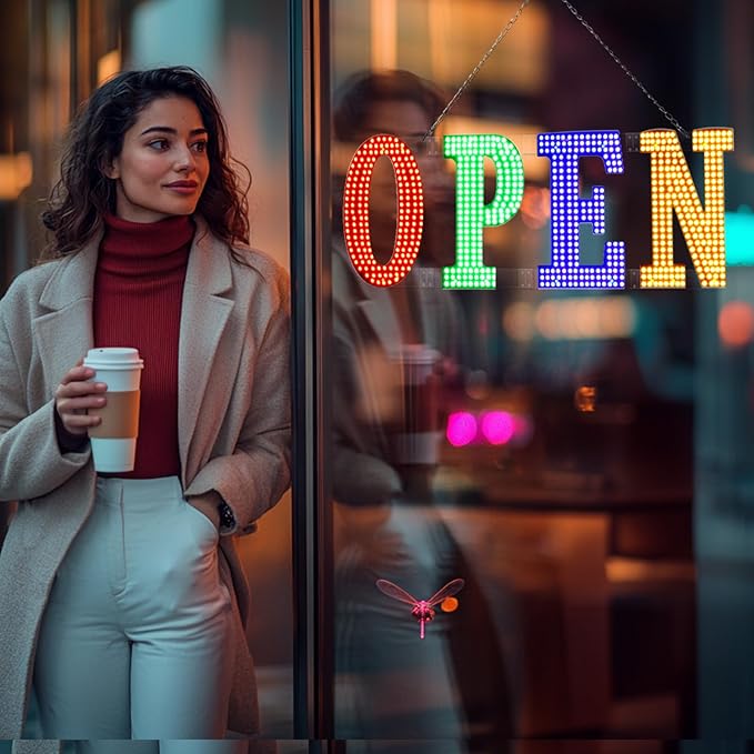 40'' x 14" LED Open Signs for Business, Super Bright Large Open Closed Sign with Hanging Installation, Light Up Sign for Bar Store Restaurant Office Hotel Salon (Red Green BlueYellow)