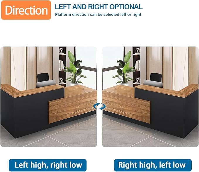 L-Shaped Reception Desk with Counter and Lockable Drawers and Storage Tall Modern Front Desk Reception Counter for Checkout Lobby Beauty Salon A Right 63inch/160cm