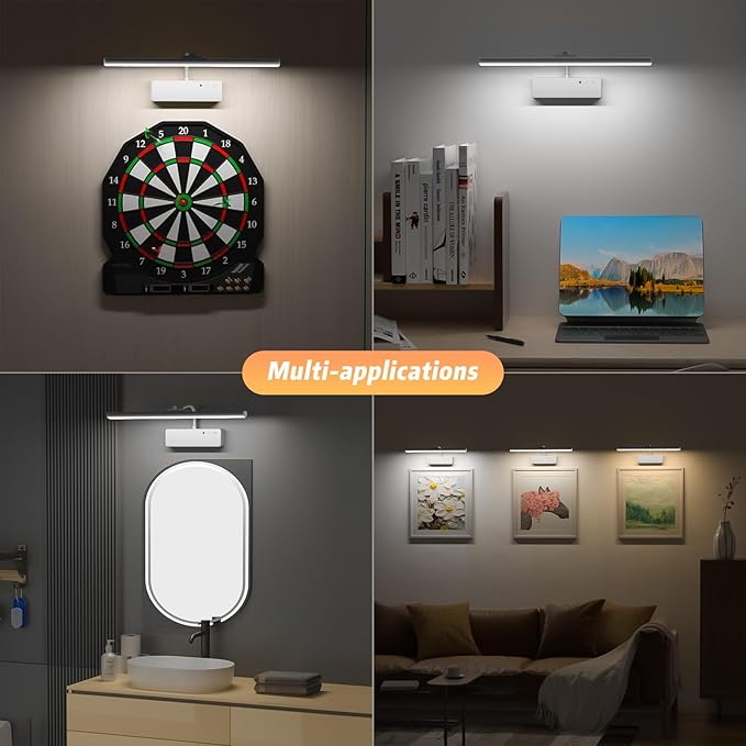 Lightbiz Picture Light, 15.35inch 5400mAh Rechargeable Picture Lights for Wall Battery Operated Wall Lights with Remote, 3 Colors Paintings Light Dimmable Art Light for Artwork, Gallery (Silver)