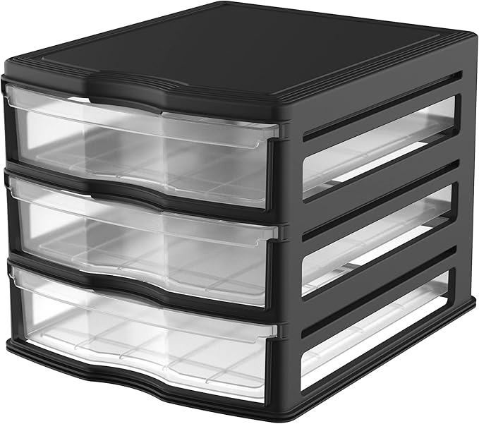 Life Story 3 Drawer Stackable Shelf Organizer, Plastic Storage Drawers for Bathroom Storage, Makeup, or Pantry Organization, Black