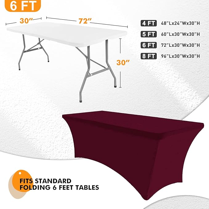 SEPARO 2 Pack 6 Ft Burgundy Spandex Table Cover Fitted Rectangular Tablecloth Stretchable Fabric Table Cloth 6 ft Wrinkle-Free for Party Tradeshows Banquet Weddings Cocktail