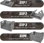 Domiella 2-Pack Crates for Storage, Storage Crates Plastic Stackable, Foldable Crate for Office Home Kitchen Bedroom Bathroom (Tall, Gray)