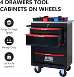 4 Drawer Rolling Tool Chest with Locker, 22.2" D Metal Movable Lockable Tool Cart Box Multi-Functional Hardware Storage Cabinet Box for Warehouse Basement Home Pantry Garage
