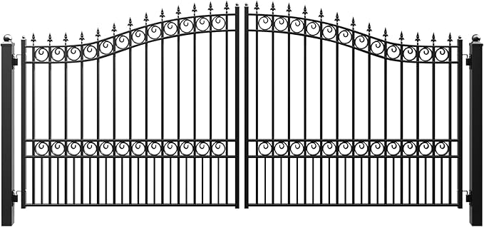ZUMI Outdoor Steel Swing Gates - 14x6 ft. Heavy-Duty Weatherproof Security Gates - Broadway Style Driveway Fence