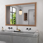 Amorho Bathroom Mirror, 50 X30 Inch Wall Mirror, Walnut Wood Grain Metal Framed, Anti-Rust, Hang Horizontally/Vertically, Suitable for Bedroom, Farmhouse, Bathroom, Decorative