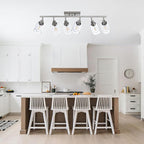 6 Light Track Lighting Kit Brushed Nickel Kitchen Track Lighting Fixtures Ceiling Mount Bathroom Vanity Wall Scones Light Fixture with Clear Glass, Rotatable Spotlight for Kitchen Shop Hallway