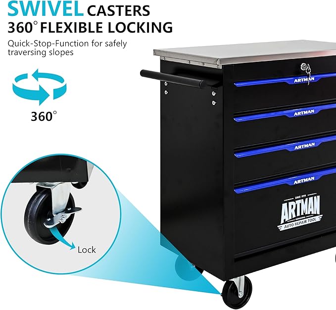 4 Drawers Rolling Tool Box on Wheels, Multifunctional Tool Chest Cabinet with Lock, Drawers Rolling Tool Cart Trolley Organizer Tool Storage Case for Garage,Warehouse - DIY Interconnectable