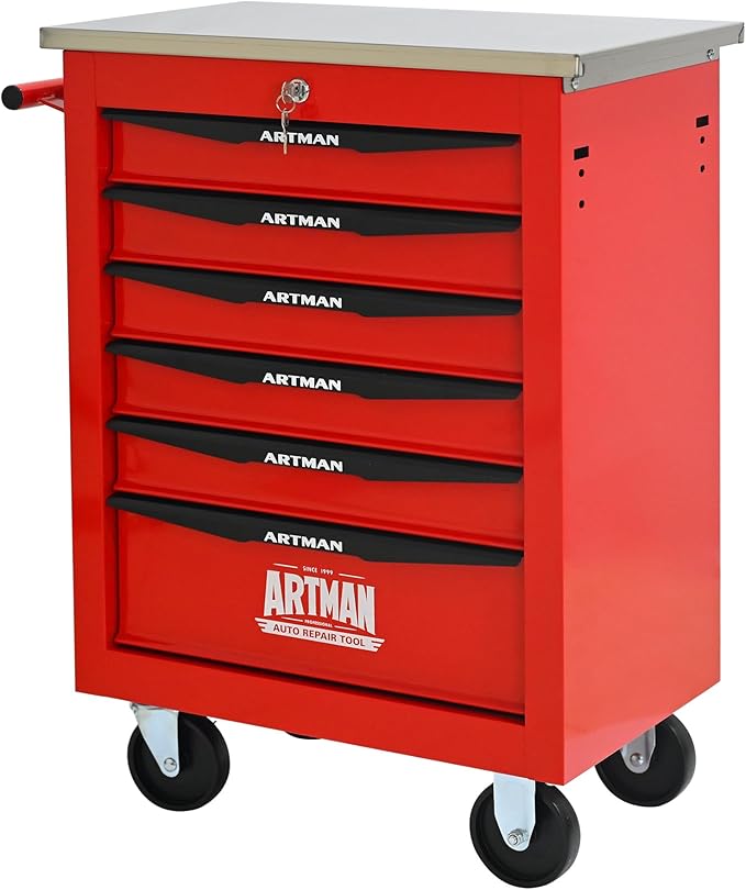 6 Drawer Rolling Tool Chest with Locker, 22.2" D Metal Movable Lockable Tool Cart Box Multi-Functional Hardware Storage Cabinet Box for Warehouse Basement Home Pantry Garage