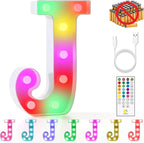 mooncow Rechargeable Light Up Letters,Colorful Marquee Letters with Remote,Gift Wrap Gifts,Bedroom Home Bar Party Decor (J)