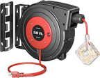 DEWENWILS 50FT Extension Cord Reel with 6 Grounded Outlets, Retractable Extension Cord Reel, 14/3C SJTOW, 6 Grounded Outlets, Twist-lock Stopper, 13A Circuit Breaker, Heavy Duty Power Cord, ETL Listed
