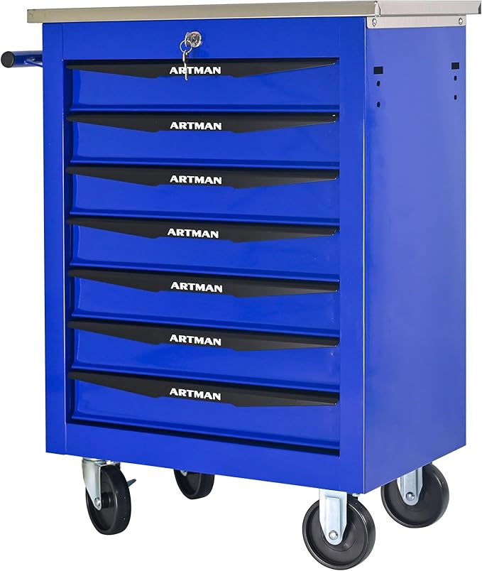 7 Drawer Rolling Tool Chest with Locker, 22.2" D Metal Movable Lockable Tool Cart Box Multi-Functional Hardware Storage Cabinet Box for Warehouse Basement Home Pantry Garage