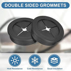 uxcell 2Pcs Cable Cord Grommet, 1-9/16"(40mm) Rubber Desk Grommets Wire Pass Through Hole Cover with Marked Cable Ties for Home Office Cable Wire Protection, Black