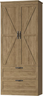 HOSTACK 70" Tall Kitchen Pantry Storage, Barn Doors Pantry Cabinet with Drawers and Adjustable Shelf, Modern Farmhouse Storage Cabinet for Kitchen, Dining Room, Living Room, Bathroom, Rustic Brown
