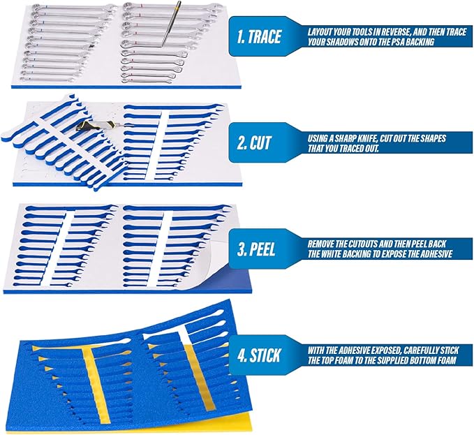 5S TOOL BOX SHADOW FOAM ORGANIZERS (2 COLOR) CUSTOM SIZE (18" x 36"", Black Top/Yellow Bottom)