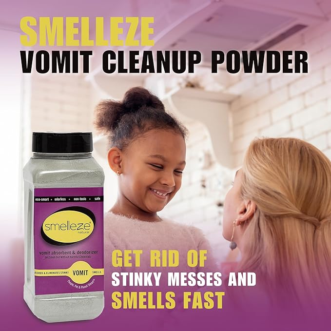 Smelleze Natural Vomit Odor Eliminator - Vomit Clean Up Absorbent Powder for Schools, Planes, Cars, Homes, Child Care, Medical & Other Facilities, 2 lb. Powder