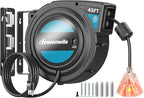 DEWENWILS 45FT Retractable Extension Cord Reel with Twist-lock Stopper, 12/3C SJTOW Heavy Duty Power Cord Reel, Brighter Triple Tap Outlet, 15A Circuit Breaker, Ceiling/Wall Mount, ETL Listed, Black