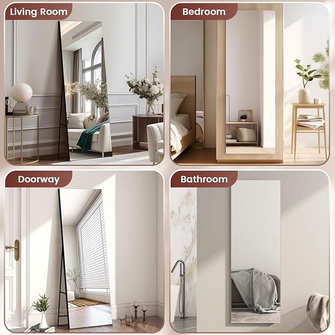 Kosmonia 65x24 Frameless Full Length Silver Coating Mirror w/Distortion Free, HD Reflection &Anti Desilvering, Tempered Glass & Shatter Proof Film Doubling Safety, Easy Setup w/Stand, Wall/Standing