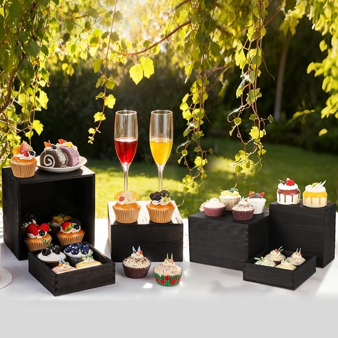 6 Pack Wood Cake Cupcake Stand Buffet Risers, Wooden Display Stand Wood Display Riser, Square Food Display Risers for Party Wedding Birthday Home (6" 7" 8" 9" 10" 11")