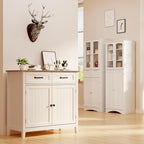 Gizoon Kitchen Sideboard Buffet Cabinet, 32'' H Large Kitchen Storage Island and Adjustable Shelf, Modern Coffee Bar Console Cabinet for Dining Room, Bathroom, Entryway, Grey