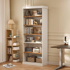 Vyre 70.8" Tall White Bookshelf, Farmhouse Modular Bookcase with 6-Tier Adjustable Shelves, Large Storage Cabinet for Home Office, Living Room, Set of 4