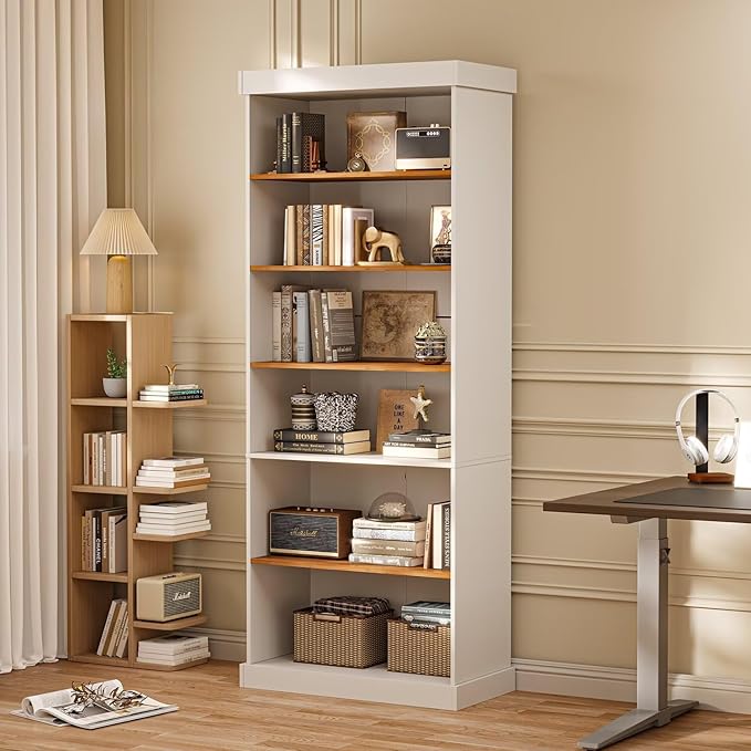 Vyre 70.8" Tall Farmhouse Bookshelf with Glass Doors, Modular Bookcase with 6-Tier Adjustable Shelves, Large Storage Cabinet for Kitchen, Living Room, White, Set of 4