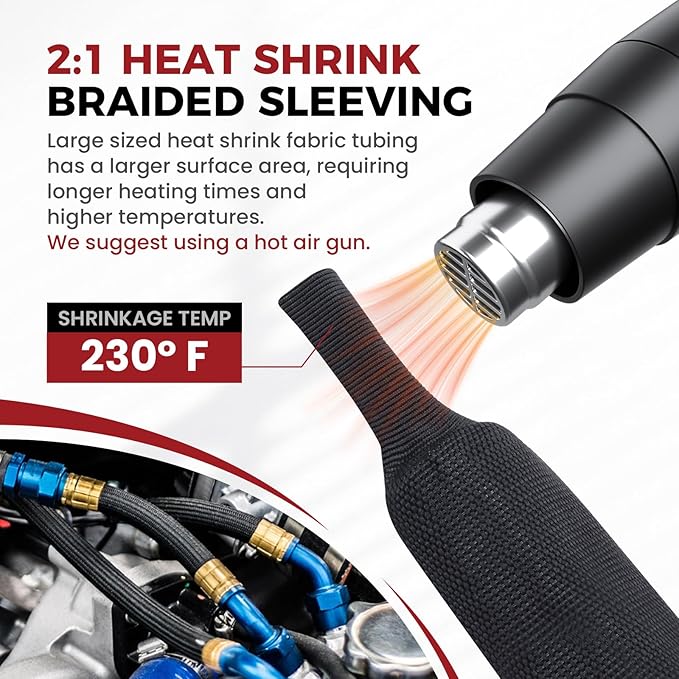 Heat Shrink Wire Loom 2:1 Shrinkable Braided Cable Sleeve 2 Inch ID-18ft Abrasion Protection Flexibility Fabric Wiring Harness Cover Sheath