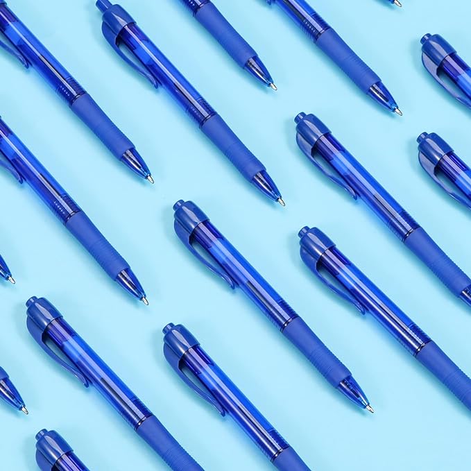 deegtran Pens Bulk, 100 Pack No Bleed Blue Ink Click Pens with Soft Grip, Wholesale Retractable Ballpoint Pens for Office School, Medium Point Smooth 1.0MM