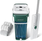 JOYMOOP Commercial Mop and Bucket Set, 17.7-inch Dust Mops for Floor Cleaning, Flat Mop Bucket with Wringer, Include 5 Reusable Microfiber Mop Pads - Forest Green