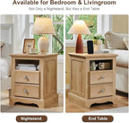 T4TREAM Nightstand with Charging Station, 18 Inch Vintage End Table with 2 Drawers, Wood Rustic Sofa Side Table with Open Storage Shelf for Bedroom, Living Room, Natural Oak