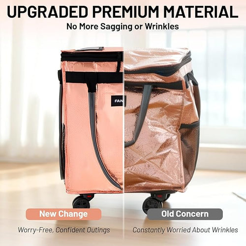 (Large) Fanwoli Reusable Grocery Bag on Wheels with Upgraded Wrinkle-Resistant Fabric | Enhanced Stability Wheels & Extended Handle | Foldable Shopping Trolley for Laundry, Carries Up to 130 L