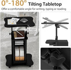 Tangkula Mobile Lectern Podium, Height Adjustable Podium Stand, Standing Sit-to-Stand Desk, Rolling Cart Laptop Desk with Swivel Top Movable Wheels & Storage