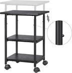 VASAGLE Heavy-Duty Printer Stand with Locking Wheels, 3-Tier Industrial Mobile Cart with Storage Shelf, Printer Table for Home, Office, 26.2-30.1" Adjustable Height, Ebony Black UOPS03B