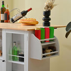 White Kitchen Cart with Storage, Drop Leaf Kitchen Island on Wheels, Mobile Rolling Cart with Drawers & Shelves for Small Spaces, Farmhouse Kitchen Cart with Butcher Block Top