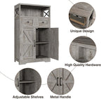 Small Farmhouse Storage Cabinet with Barn Doors, Farmhouse Kitchen Pantry Cabinet, Tall Coffee Bar with Storage, Hutch Cupboard for Kitchen, Laundry, Living Room, Washed Grey
