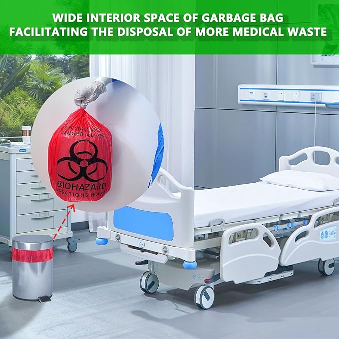 20 Count 24.4inx24.4in Biohazard Waste Bags, 10-Gallon Safe Infectious Waste Disposal Bags,Red Trash Liner,No Leak Bags, Medical Grade
