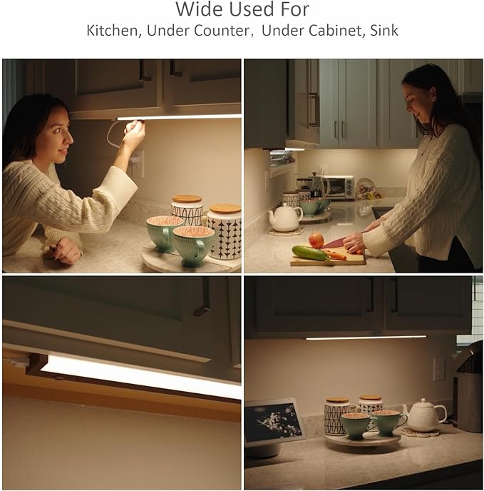 LED Under Cabinet Lighting Hardwired or Plug in, 16 Inch 8W, Dimmable 5 Color 2700K/3000K/3500K/4000K/5000K, Linkable Eyes Care Design Counter Lights for Kitchen, Sink, ETL Listed, Bronze