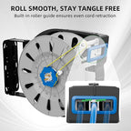 80FT Retractable Extension Cord Reel, 14 AWG/3C SJTOW Heavy Duty Power Cord with Lighted Triple Outlet, 13A Circuit Breaker, 180° Swivel Wall/Ceiling Mount Retractable Cord Reel, ETL Listed, Blue