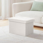 B FSOBEIIALEO Storage Ottoman Cube Small Sherpa Ottoman Foot Rest, Foldable Portable Boucle Ottomans, Faux Teddy Fur, Cream White 16.5"x12.6"x12.6"