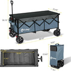 Sekey 48''L Collapsible Foldable Extended Wagon with 440lbs Weight Capacity, Heavy Duty 300L Folding Utility Garden Cart with Big All-Terrain Beach Wheels & Drink Holders. Blue&Grey