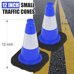 Fluorescent Orange/Green PVC Traffic Cones, Heavy Black Base Parking Lot Cone Structurally Stable Weatherproof Road Construction Safety Cones (4, Blue, 12" Small)