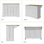 HLR Kitchen Island Cart with Storage, Carved Doors Modern Rolling Islands with Drop Leaf, Sideboard Buffet Cabinet on Wheels, Bar Table for Kitchen, Dining Room (White)