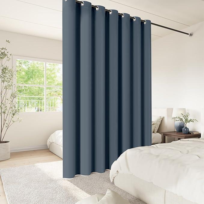 ChrisDowa Room Divider Curtain 90 Inches Long, Wide Blackout Sliding Door Curtain for Bedroom, Room Darkening Privacy Window Curtain for Patio Door (1 Panel Set, Stone Blue, 100 x 90 Inch)