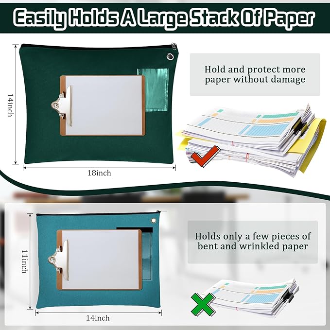 2 Pcs Interoffice Mailer Canvas Transit Sack Zipper Bag 18" x 14" Large Zipper Pouch with Grommet Interoffice Mail Bag (Green)