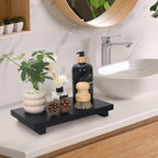Black Wooden Bathroom Tray Decorative Kitchen Countertop Trays Farmhouse Wood Riser Pedestal Stand Dish Soap Dispenser Holder for Kitchen Counter Bathroom Sink Organizer Accessories Decor Vanity Tray
