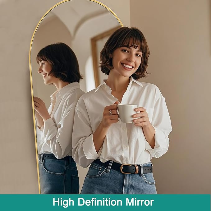 TinyTimes 81''x41'' Oversized Full Length Mirrors, Arched Floor Mirror with Stand, Full Body Large Oversized Standing Mirror/Leaning/Hanging Wall Mounted for Living Room, Bedroom, Gold