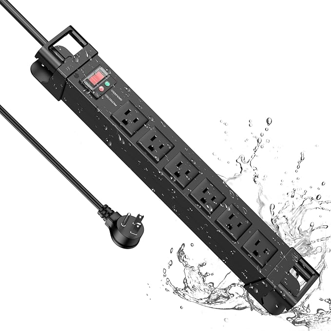 IPX6 Outdoor Power Strip Weatherproof,6 Outlet Metal Surge Protector Wall Mountable for Camping,Garden & Home,Heavy Duty 10FT ETL Certified Waterproof Extension Cord