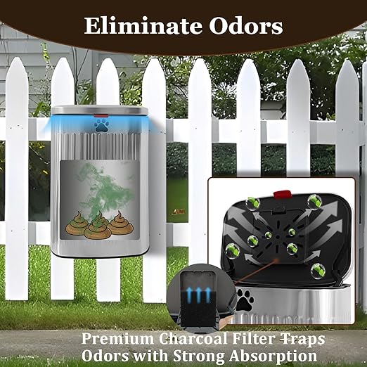2.1Gal Dog Waste Trash Can, Wall-Mounted, Stainless Steel, 8L, Silver, Rectangular, Heavy Duty, Open-Top, 8.7 x 6.1 x 12.5 inches, 40 Bags Included