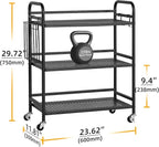 HDANI 3 Tier Metal Mesh Utility Cart,Large Capacity Multipurpose Heavy Vehicle,Rolling Trolley with to Hooks and One Basket(Black)