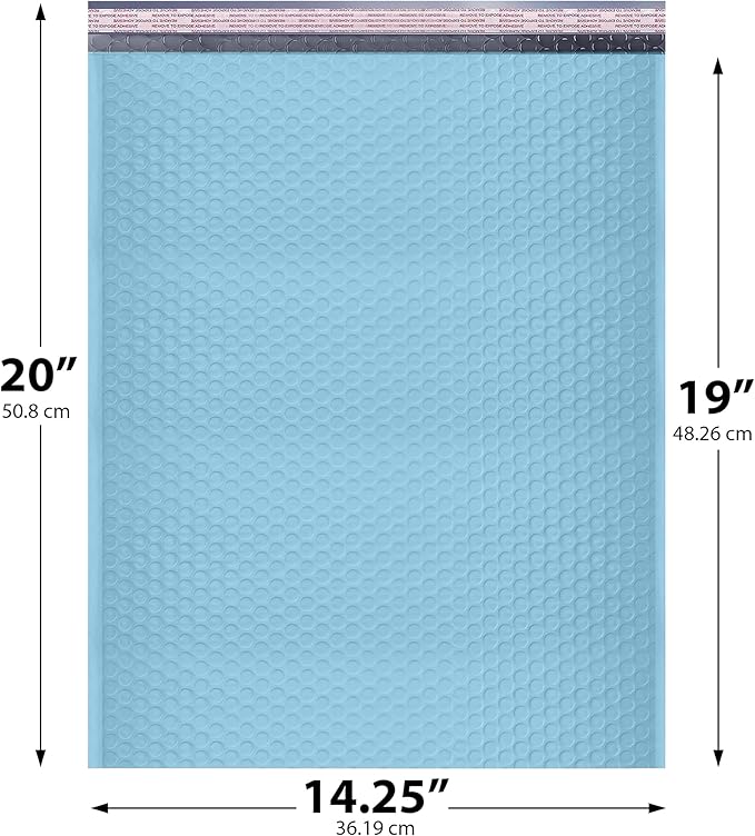 Light Blue Extra Large Poly Bubble Mailers 14.25x20 inch #7 | Self Seal Large Padded Envelopes | Air Cushioned Bubble Mailer | Usable Size 14.25x19 Lightweight Mailing Shipping Bags| 100 Pack Bulk
